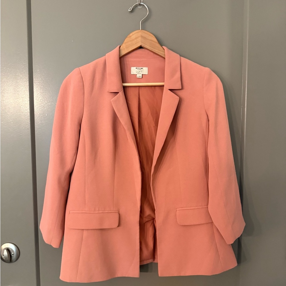 LOFT Pink Blazer Lightweight Open-Front Notched Lapels